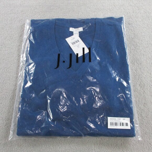 NWT J Jill V Neck Sweater Tunic Peacock Blue Womens Small Petite Long Sleeve - Picture 2 of 5